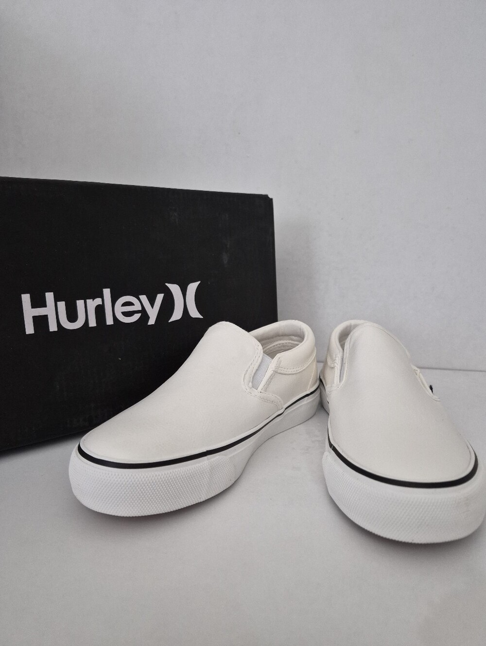 Hurley Kids White Slip-On Loafers with Black Accents